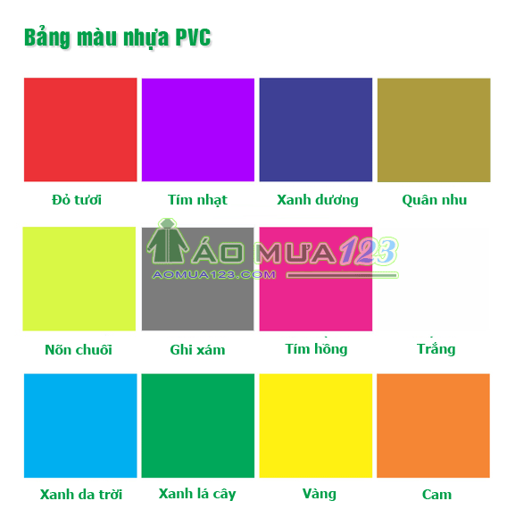 Bảng màu nhựa PVC để sản xuất áo mưa quảng cáo, áo mưa quà tặng